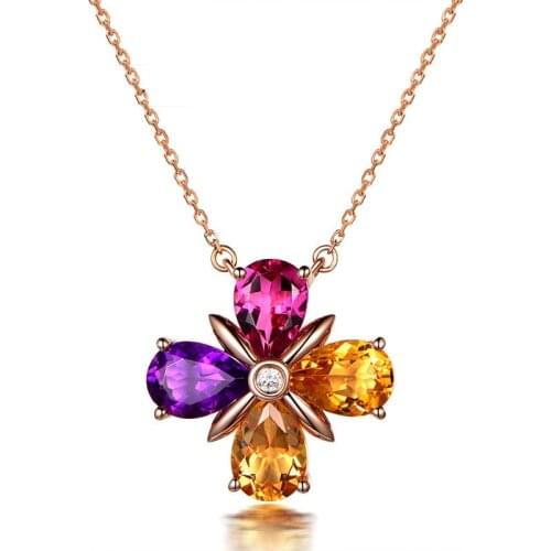 Multi-color Waterdrop Shape Zircon Rose Gold Color Flower Necklaces for Women 2020 New Fashion Wedding Engagement Jewelry