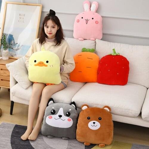 Cute Animals Hand Warmer Husky Brown Bear Chicken Stuffed Toy Plush Cartoon Rabbit Carrot Strawberry Chair Pillow Seat Cushions