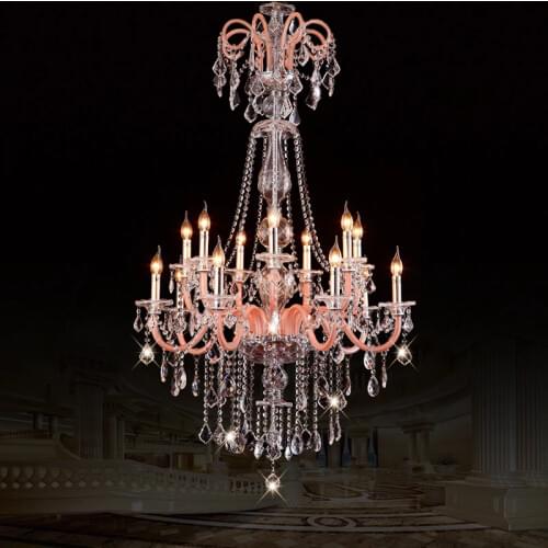 Stariway pink crystal Chandelier hanging lamps 14/18 pcs Hotel stair lighting modern dining room wedding led candle chandeliers