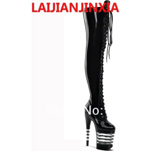 LAIJIANJINXIA Party Quee Lace Up High-Heeled Shoes Over-The-Knee Womens Boots Back Strap Dance Shoes 10CM Heels High Boot A-076