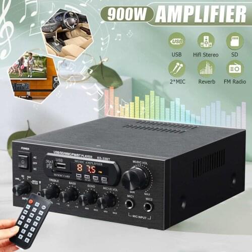 2000W AV power amplifier 2CH bluetooth5.0 Audio Home Theater Amplifiers DC 12V 110V/220V Support EQ FM SD USB Amplificador