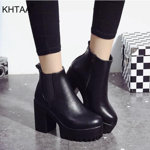 Winter Women Ankle Boots Elastic Band Ladies Short Plush Chelsea Boots Square Heels Platform Female Shoes Waterproof 2021 Hot