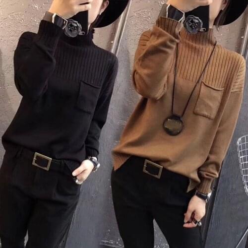 Female Spring Autumn Half-high Collar Base Sweater Loose Knitted Womens Sweater