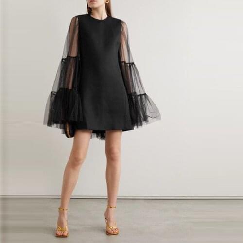 Black Short Dresses With Cloak Sleeves Long Sleeves Women Robes A Line Short Dress Party Birthday Formal Tulle Robes