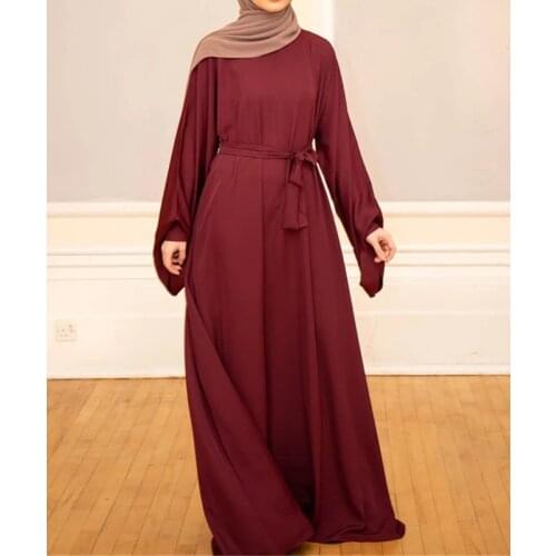 Women Muslim Maxi Dress Abaya Loose Nidha Long Sleeves Solid Color Dubai Turkey Modest Robe Islamic Clothes Elegant Caftan Gown