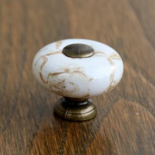 Antique brass Marble Porcelain Drawer knobs kitchen Cabinet handle Cupboard Knob Ceramic 10PCS