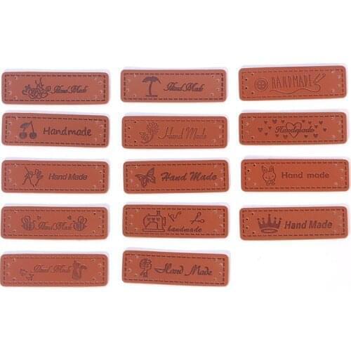 20PCS Cartoon Pattern Tag PU Leather Labels For DIY Hats Bags Clothes Decoration Unique Design Labels Garment Accessories