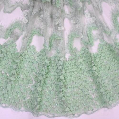 2020 light green high quality nigerian wedding lace fabric with pearls and beads HY0793-2