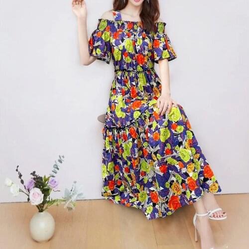 2021 summer 100% cotton women flower printed Spaghetti Strap dresses new design Ruffles beach dress