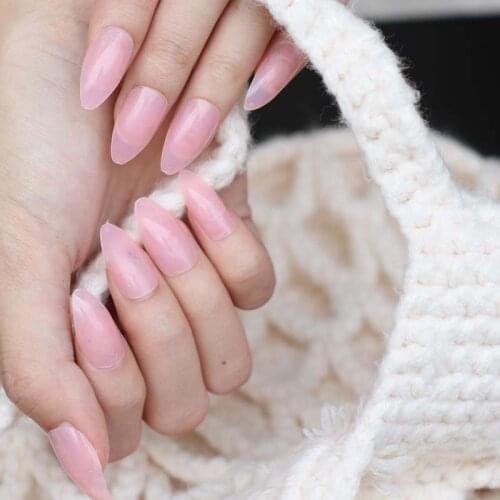 24pcs New Fashion Long pointed candy false nails tail tip Nail tablets light pink C04