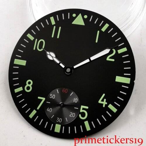 38.9mm Parnis black dial luminous marks fit 6498 movement mens watch dial + hands