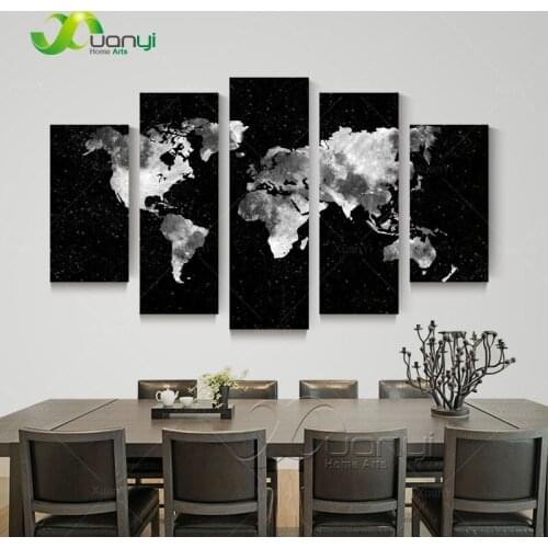 5 Panel Abstract Picture Wall Painting World Map Canvas Black Home Decor Modern Prints For Living Room World Map Canvas Unframed