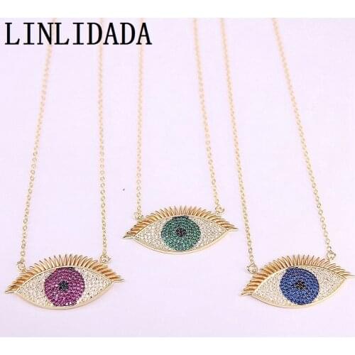 5Pcs Gold Filled Cubic Zirconia CZ Micro Pave Eye Pendant Necklaces