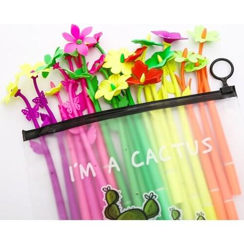 20Pcs/pack Creative Funny Flower Fun Gel Pens Blue Ink Stationery School Office Material Thing Pencil Case Bag Stationary Kawai