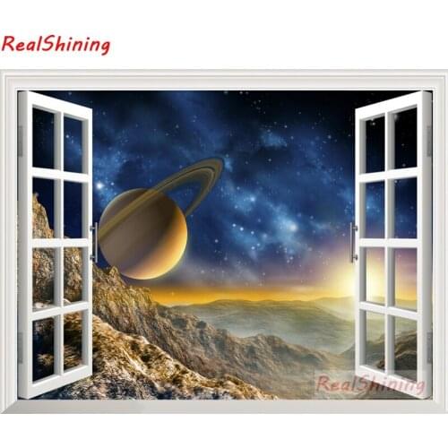 5D Diy Diamond Painting Cross Stitch full Square Diamond Embroidery Alien landscape window picture for room Decor H1887