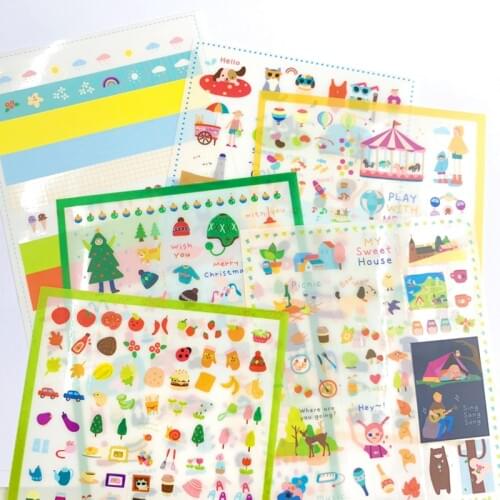 6 Sheets /Pack Cartoon Forest Life Christmas Adhensive Stickers Notebook Album DIY Decoration Stickers Stick Label
