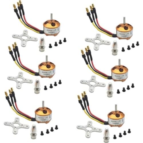6pcs Brushless DC Electric Motor A2208 KV1100 KV1400 KV2600 For RC Fixed-wing KT-aircraft Quadcopter Multi-rotor aircraft