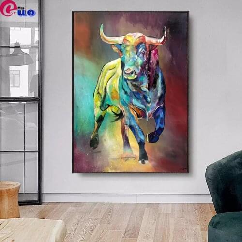 Abstract Colorful Bull Diamond Paintings Animal Wall Art Diamond Mosaic Living Room Decorative Paintings On The Wall Home Decor