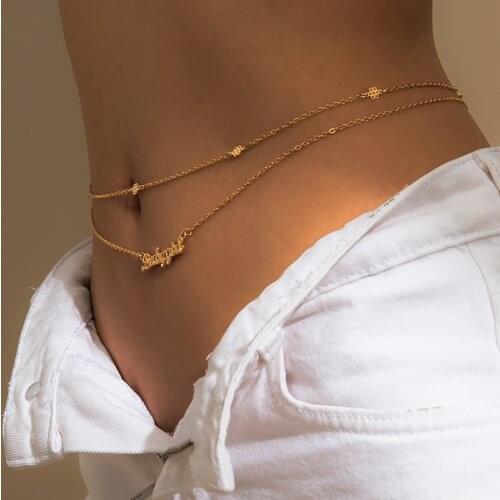Sexy Fashion Metal Letter Pendant Belly Chains Waist Chain For Women Simple Fine Chain Body Chain Dating Charm Jewelry