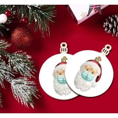 Santa Claus Wearing A Mask Christmas Ornaments Wooden Disinfectant Pattern Christmas Decoration For Home Xmas Tree Decor