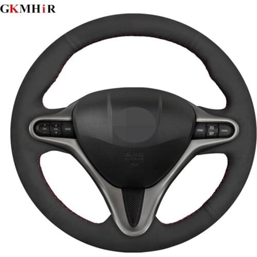 DIY Hand-stitched Black Genuine Leather Suede Car Steering Wheel Cover For Honda Civic Civic 8 2006-2011 (3-Spoke)