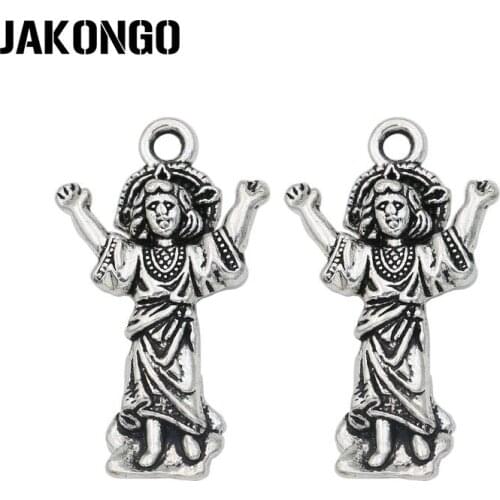 JAKONGO Antique Silver Plated Girls Charm Pendants for Jewelry Accessories Making Bracelet DIY 30x15mm 15pcs/lot