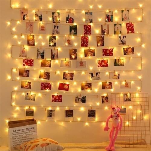 Cards Photos Hanging Clips LED Garland Garter 5/10m Copper wire String Fairy Lights Battery Power Christmas Birthday Decoration
