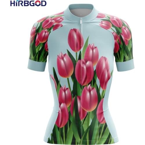 HIRBGOD Summer New Women Cycling Jersey Breathable Outdoor Riding Shirt for Holland Tulip Pattern Ladies Bike Wear,TYZ723-01