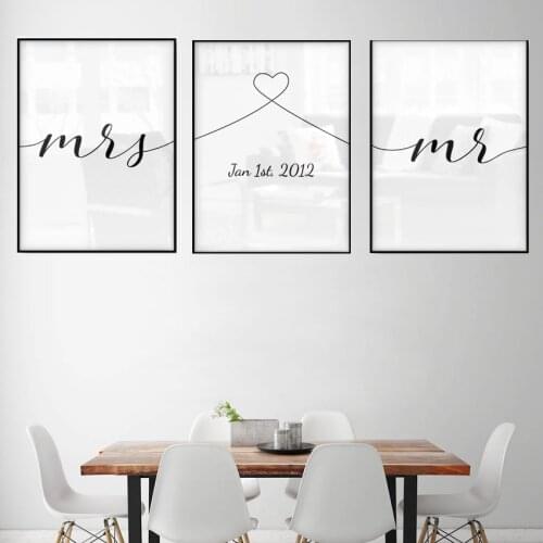 Minimalist Wall Art Miss Mr Love Quotes Poster Wall Art Print Couple Anniversary Gift Picture Canvas Painting Decor for Bedroom
