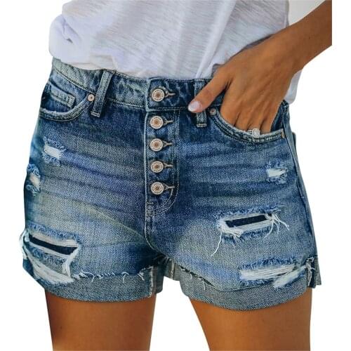 Fashion Womens Pocket Solid Jeans Denim Pants Female Hole Bottom Casual Shorts