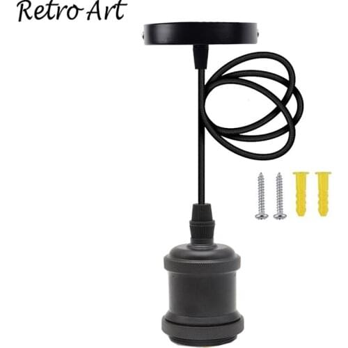 Matt black Pendant Lamp Cord Set vintage Ceiling Rose with Lamp lamp socket E27 E26 hanging lamp kit