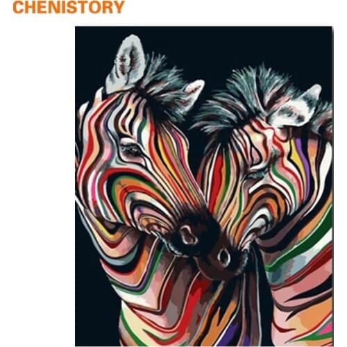 CHENISTORY 60x75cm Frame Zebra DIY Painting By Numbers Kit Animals Coloring By Numbers Acrylic Canvas Painting For Home Art Gift