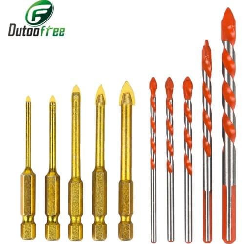 5-10PCS Glass Drill Bit Set Tungsten Carbide Tipped Ceramic Tile Cutter with 1/4" Hex Shank Power Tools Accessories Kit
