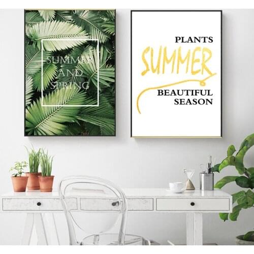 Green Plant Leaves Wall Art Canvas Poster Nordic Decoration Quotes Print Painting Decorative Pictures for Living Room Home Decor