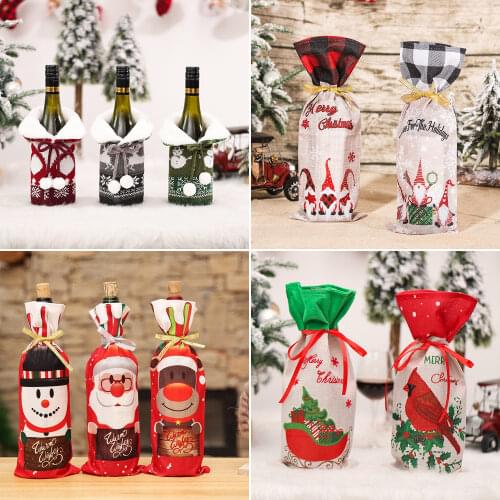 New Year 2022 Christmas Gift Bags Holder Wine Bottle Cover Merry Christmas Decorations for Home Xmas Gift Natal Noel Table Decor