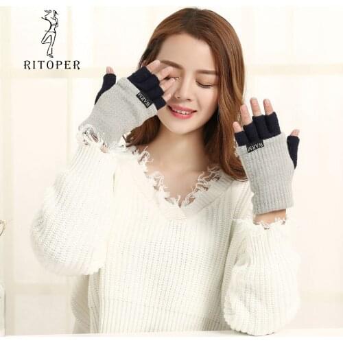 RITOPER New Letter Color Matching Knit Gloves Mittens Finger Mitt Gloves Wild Points Half Finger Warm Multi-Color Gloves Girls