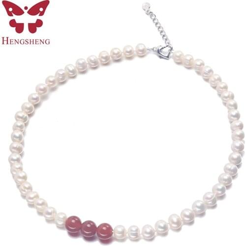 8-9mm Sterling Silver Baroque White Real Natural Cultured Pearl Necklace Strand | Pearl Choker Necklace | Jewelry for Women