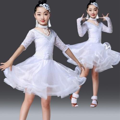 Latin Dance Dress Girls Lace Tuut Dresses Girls Competition Dance Wear Children Rumba Samba Performance Dancing Costume DWY1535