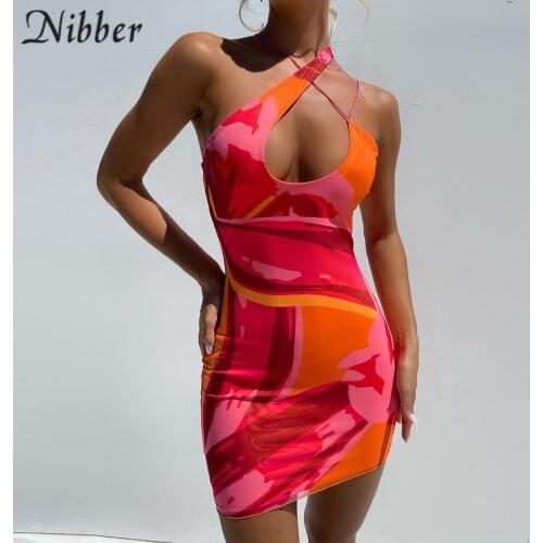 Nibber Cross Collar Print Woman Summer Sleeveless Sexy Mini Dresses Party Prom Streetwear Fashion Femal Wrap Dress Hot Deals