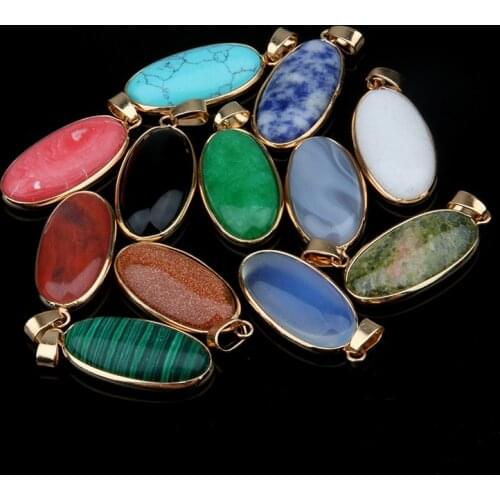 Natural Stone Pendant Oval Shape Pendants Agated Lapis Lazuli Charms Making for Jewelry Necklace Gift for Women 40x16x6mm