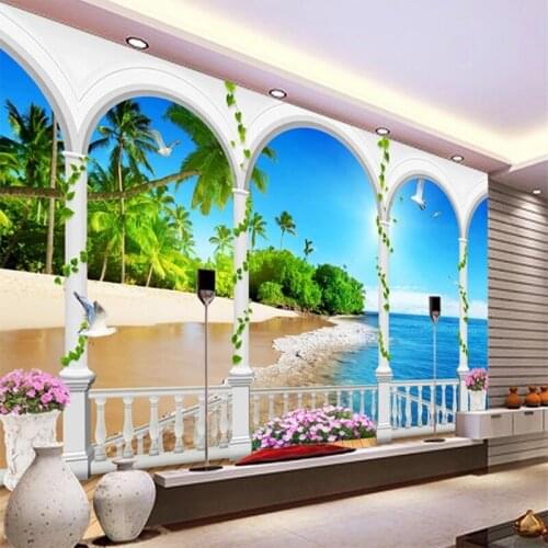 Custom Wall Cloth 3d Blue Sky White Clouds Maldives Beach Mural 3D Wallpaper Living Room TV Bedroom Backdrop Decor Wall Covering