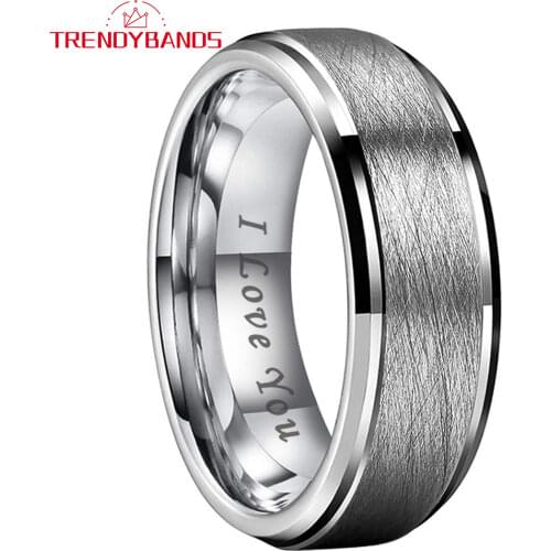 8MM Tungsten Carbide Rings Wedding Bands For Men Women Sandblasted Finish Beveled Steeped Edges Comfort Fit