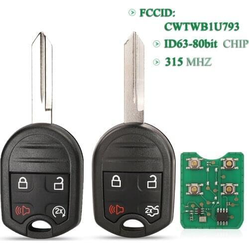 Bilchave 4BT Remote Car Key 315MHz ID63-80bit Chip Fob For Honda For Ford Mustang Expedition Explorer Taurus Flex CWTWB1U793