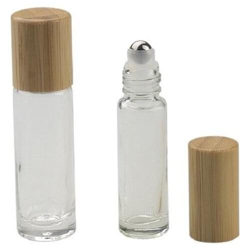 10ML 20pcs/lot Empty Glass Essentail Oil Roll On Bottle, DIY Perfume Refillable Container with Bamboo Cap, Bamboo Roll On Bottle