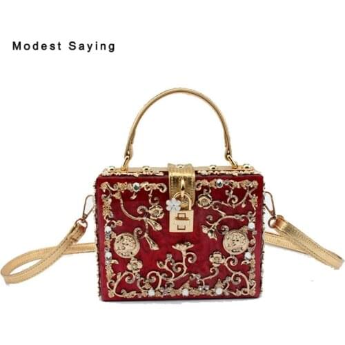 Romantic Drak Red Acrylic Wedding Party Handbags 2018 Prom Evening Purse Dolly Bag Wedding Accessories Bridal Crossbody Bags