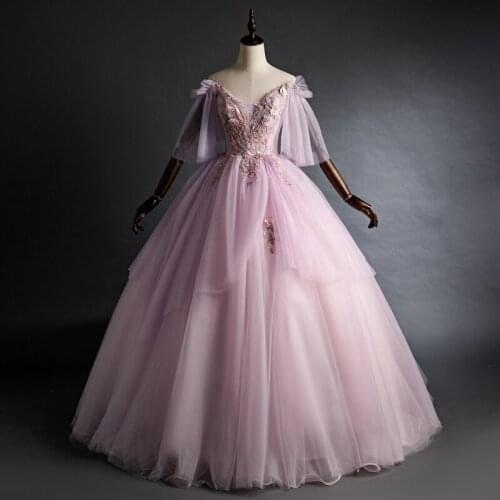 Luxury bean pink vintage ball gown long dress vintage medieval dress Renaissance princess Victoria dress
