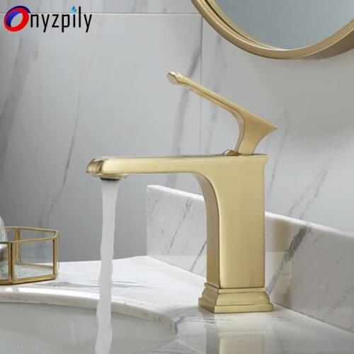 Brass Wire Drawing Gold Simple Sifangtai Lower Basin Washbasin Brass Thickening Cold and Hot Gold Faucet