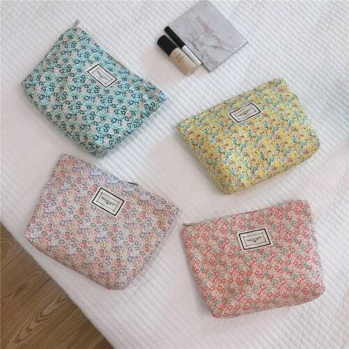 Retro Floral Travel Cosmetic Bag Cotton Beauty Pouch Necesserie Storage Bag Large Toiletry Bags Make Up Brush Beauty Case Clutch