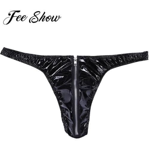 Sexy Men Latex Zipper Underpants Sex Mens Leather Bikini Briefs Underwear Gay Erotic Lingerie G-Strings and Thongs Sissy Panties