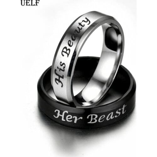Uelf 2019 New Fashion DIY Couple Jewelry Her Beast and His Beauty Stainless Steel Wedding Rings for Women Men